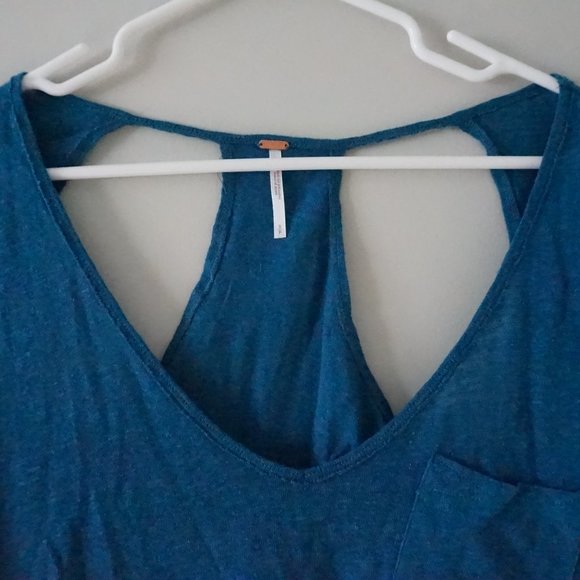 NWT free people Slub knit Back cutouts Top Blue - Picture 4 of 7
